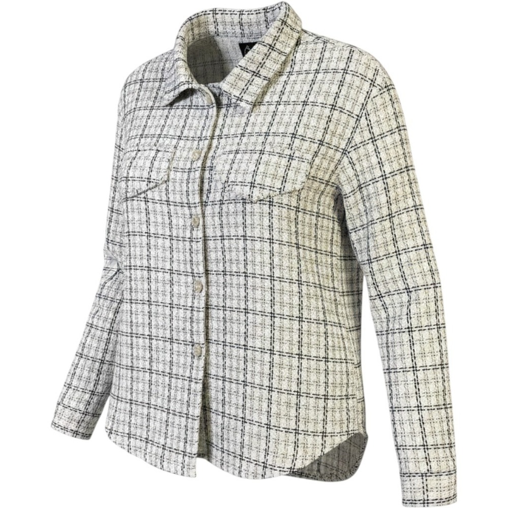 Spoon Jeans Plaid Tweed Shacket Womens Medium White Navy Pearl Button‎ Jacket